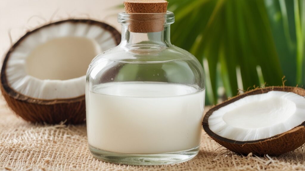 coconut oil in glass bottle