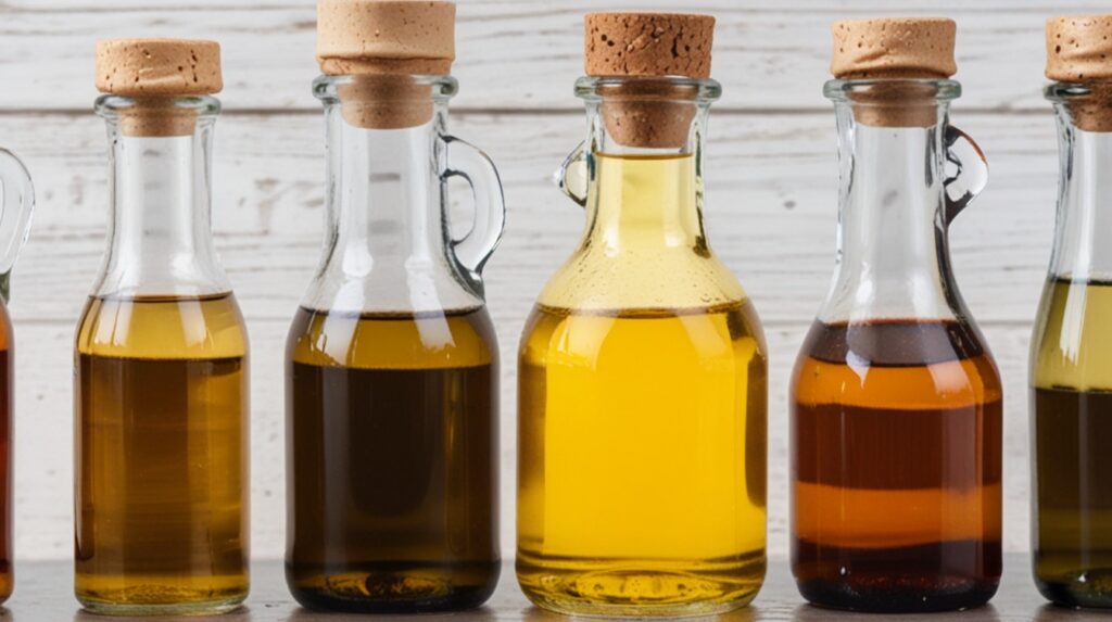 different types of Cold Pressed Oils in glass bottles