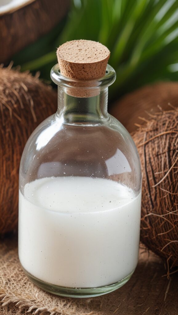 organic cold pressed coconut oil in glass bottle