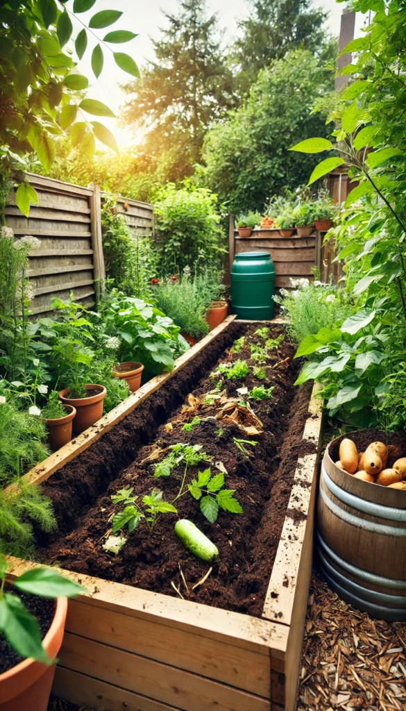 trench composting setup